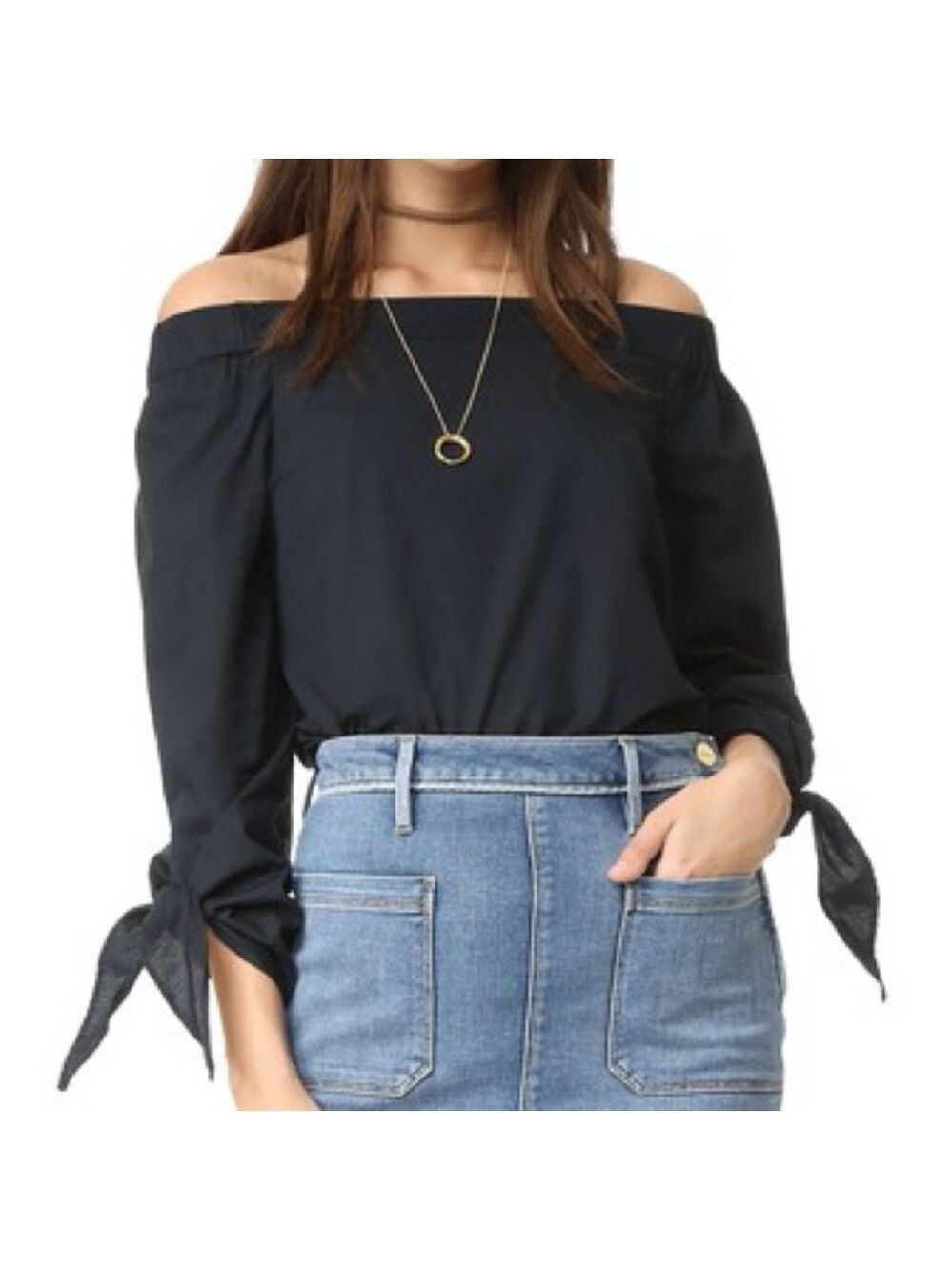 Free People Black Show Me Some Shoulder Off The Shoulder Cotton Blouse S NWOT